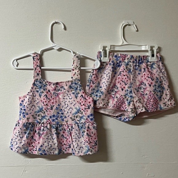 Btween Toddler Girls Floral Pink 2 Piece Shorts Tank Top Set 3T Linen Blend - Picture 1 of 5